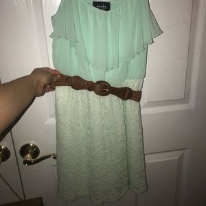 Teal dress with brown belt